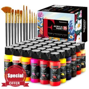 Fantastory Acrylic Paint Set 36 Colors(2oz /60ml) with 12 Brushes