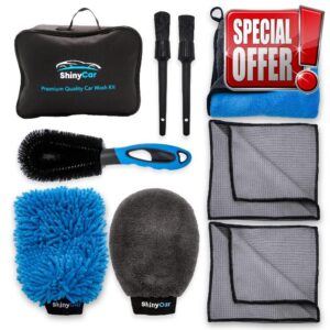 ShinyCar® UK: Premium 8Pcs Car Wash Tool Cleaning Kit With Bag: Microfibre Valet Washing Mitts