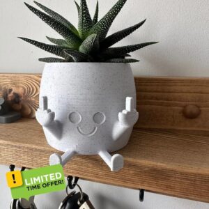 Smiling Plant Pot with Middle Fingers Up