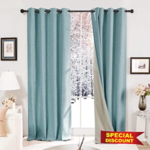 Deconovo Full Blackout Curtains Faux Linen Eyelet Energy Saving Thermal Curtains Noise Reduction Curtains for Living Room Stone Blue W52 x L84 Inch One Pai