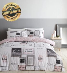 Catherine Lansfield Sleep Dreams Reversible Single Duvet Cover Set with Pillowcase Blush Pink