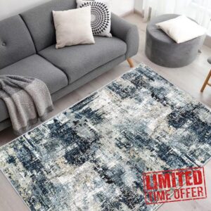 Vamcheer Machine Washable Rugs for Living Room - Modern Soft Faux Short Pile Area Rugs for Bedroom Dining Room Abstract Carpet for Office Kitchen Non Slip Non Shedding