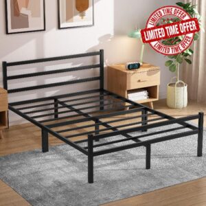 Yornoli King Size Bed Frame with Headboard 5ft Black Metal Double Bed Frame with Storage Heavy Duty Non-Slip with Steel Slats No Box Spring Needed