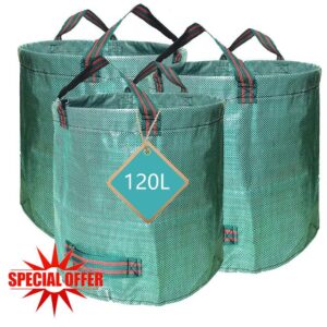 Garden Waste Bags Heavy Duty 120 Litre Reusable Outdoor Trash Garden Yard Trash Bag Foldable Camping Recycling Bags for Leaf