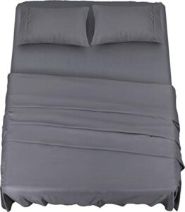 Grey) – 1 Fitted & Flat Sheet with 2 Pillowcases – Wrinkle