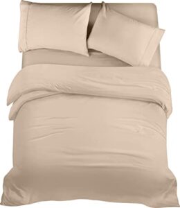 Fitted Sheet with Pillow cases - Soft Brushed Microfiber (Beige)