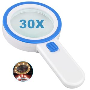 30X Double Glass Lens Handheld Illuminated Magnifier Reading Magnifying Glass with for Seniors Read