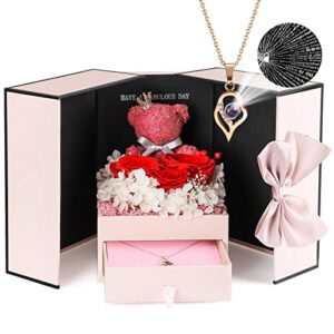 Preserved Roses Gifts Box for Her with I Love You Necklace 100 Languages