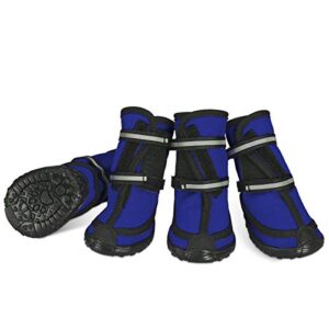 Anti-Slip Pet Dog Shoes with Adhesive Buckle Reflective Straps Dog Shoes Warm Wear-resistant for Medium Large Dogs Winter Walking Outdoor Blue XXL