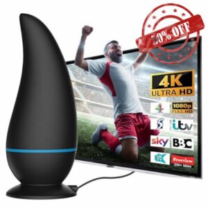 【2024 Upgraded】TV Aerial -Indoor TV Aerial and Freeview Strong Signal Digital Aerial UK 4K 1080p - Support VHF/UHF/DAB Radio 360°& 300+ Miles Reception High Gain for TV Antenna with 16FT Coaxial Cable