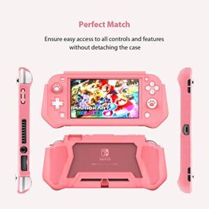 Compatible with Nintendo Switch Lite Cover with Built-in PC Screen Protector Hand Grip Case with 2 Thumb Grip Caps