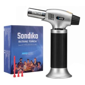 Fits All Butane Tanks Refillable Kitchen Blow Torch Lighter with Safety Lock and Adjustable Flame Perfect for Desserts