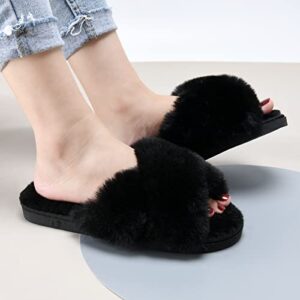 Fuzzy Memory Foam Open Toe Slipper For Womens Indoor Slip O