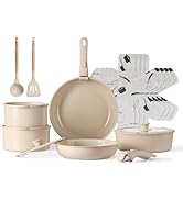CAROTE 17Pcs Pots and Pans Set, Ceramic Cookware Set Detachable Handle, Induction Nonstick Kitche...