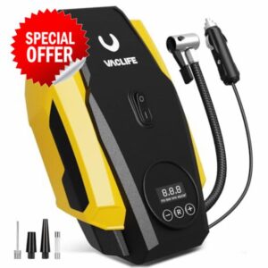 VacLife Car Tyre Inflator Air Compressor - Car Tyre Pump - 12V DC Compact Portable Air Compressor with Auto Shutoff Function - Multipurpose Car Accessory with LED Light