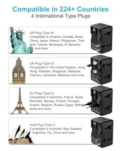 Travel Plug Adapter Worldwide With 2 USB C & 2 USB Travel Adaptor All in One International Travel Adapter Universal Charger Power Adapter for European EU US UK AUS