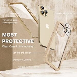 Full Body Heavy Duty Protective Phone Case for iPhone 14 Pro Max Case Shockproof -Gold/Beige