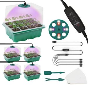 5 Pack 60 Cells Growing Trays Propagator Growing Thicken Seedling Starter Adjustable Brightness & Humidity
