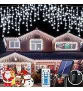 RJEDL Solar Icicle Christmas Lights, 15+5M/66Ft 600LED Icicle Fairy Lights Outdoor Waterproof wit...