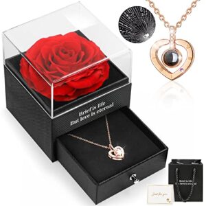 Mothers Day Eternal Rose with I Love You Necklace Gifts for Mum