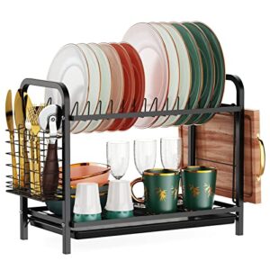 Sink Draining Board with Utensil Cutting & Board Holder for Kitchen Counter(Black Square)