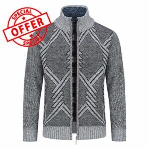 Mens Knitted Cardigan Thick Sweater Full Zip Stand Collar Warm Jumper Fleece Lined Winter Coa