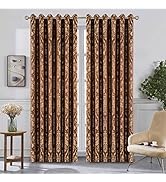 Hafaa Eyelet Curtains for Living Room - Fully Lined Jacquard Ring Top Short Window 2 Panel Curtai...