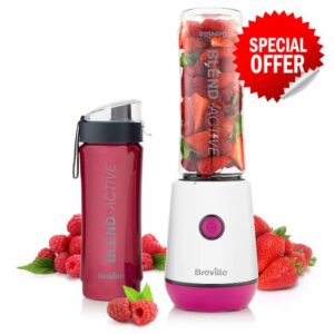 Breville Blend Active Personal Blender & Smoothie Maker | 350W | 2 Portable Blend Active Bottles (600ml) | Leak Proof Lids | White & Pink [VBL248]