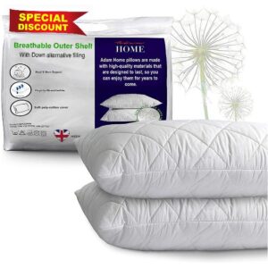 Adam Home Pillows 2 Pack Hotel Quality with Quilted Cover (2 Pillows) Filled Pillows for Stomach