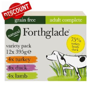 Forthglade Complete Natural Wet Dog Food - Grain Free with vegetables Variety Pack (12 x 395g) Trays - Turkey