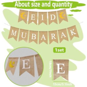 Eid Mubarak Banner 7PCS Wooden Pendant Moon Star Wind Light Decorations