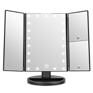 1x/2x/3x Tri-Fold Makeup Mirror with 21 LED Lights and Adjustable Touch Screen Lighted Mirror Dressing Mirrors