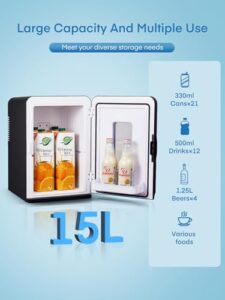 21 Cans Mini Fridges for Bedrooms | AC+12V DC Power Small Fridge for Car