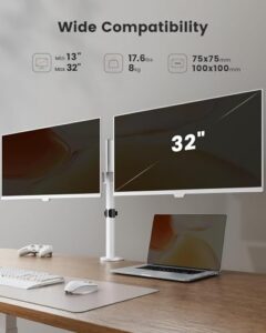Dual Monitor Arm Desk Mount Ergonomic Viewing Angle