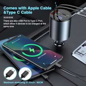 Fast 4 in 1 Car Charger for iPhone and Type C 68W