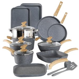 17 Pieces Grey Cooking Pans Set