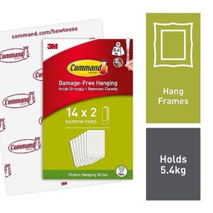 Value Pack - 14 x 2 Narrow Adhesive Strips - Ideal For Hanging Pictures with Thin Frames - Damage Free Hanging