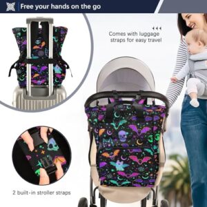 Nappy Changing Bags Purple Goth with Bats Multi-Functional Diaper Bag Tote Large Capacity Mum Dad Backpack