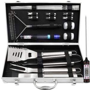 Heavy Duty Grilling Utensils Versatile BBQ Accessories Kit with Aluminum Case for Backyard Outdoor Camping Cooking Travel