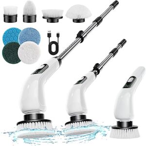 Yirilan 2023 New Cordless Shower Scrubber with 8 Replaceable Brush Heads and Adjustable Extension Handle