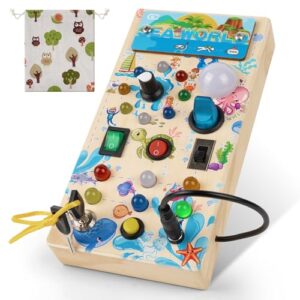 Wooden Busy Board with 8 Switches 15 LED Lights 1 Portable Bag