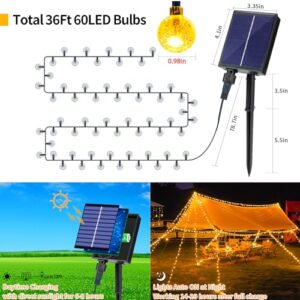 11M/36ft 60LED Solar String Lights Solar Powered Waterproof 8 Modes with Remote Control Crystal Ball Decorative Lights for Garden Gazebo Festival (Warm White)            [Energy Class G]