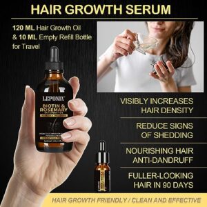 120ml Diluted Rosemary Oil Hair Growth Serum with Derma Roller & Scalp Massager Hair Thickening Products Hair Loss Treatment for menfor Men Wome