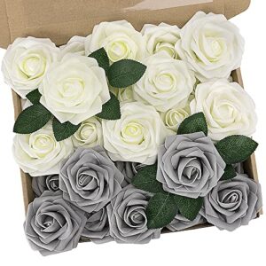 25pcs Real Touch Fake Foam Roses with Stems for Wedding Bridal Bouquets