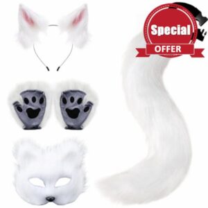 Fox Costume 1 Set Realistic Plush White Themed Decorative Therian Gear Includes Fox Mask