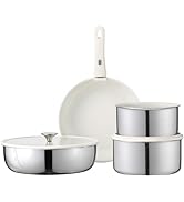 CAROTE 9Pcs Stainless Steel Pots and Pans Set, Non Stick Kitchen Cookware Set with Removable/Deta...