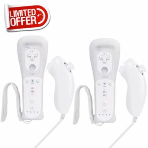 DSYJ Motion Controller for Wii Replacement Remote Built in Wii U Motion Plus Remote Controller and Nunchuck 2 Sets White