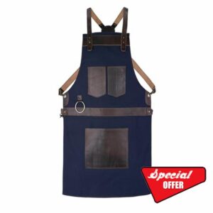 Top Grain Leather Blue Canvas Crossbody Apron Butcher Apron - Cook Apron - BBQ Apron - Cooking Apron - DIY Apron - Woodwork Apron Gift for Him Gift for He