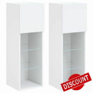 idaXL Wall-Mounted TV Cabinets with LED Lights – 2 pcs Engineered Wood Media Units With Storage Space