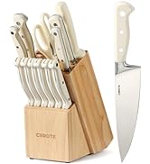 CAROTE 14PCS Kitchen Knife Set with Block, Stainless Steel Blade Knife Block Set, Razor-Sharp,White